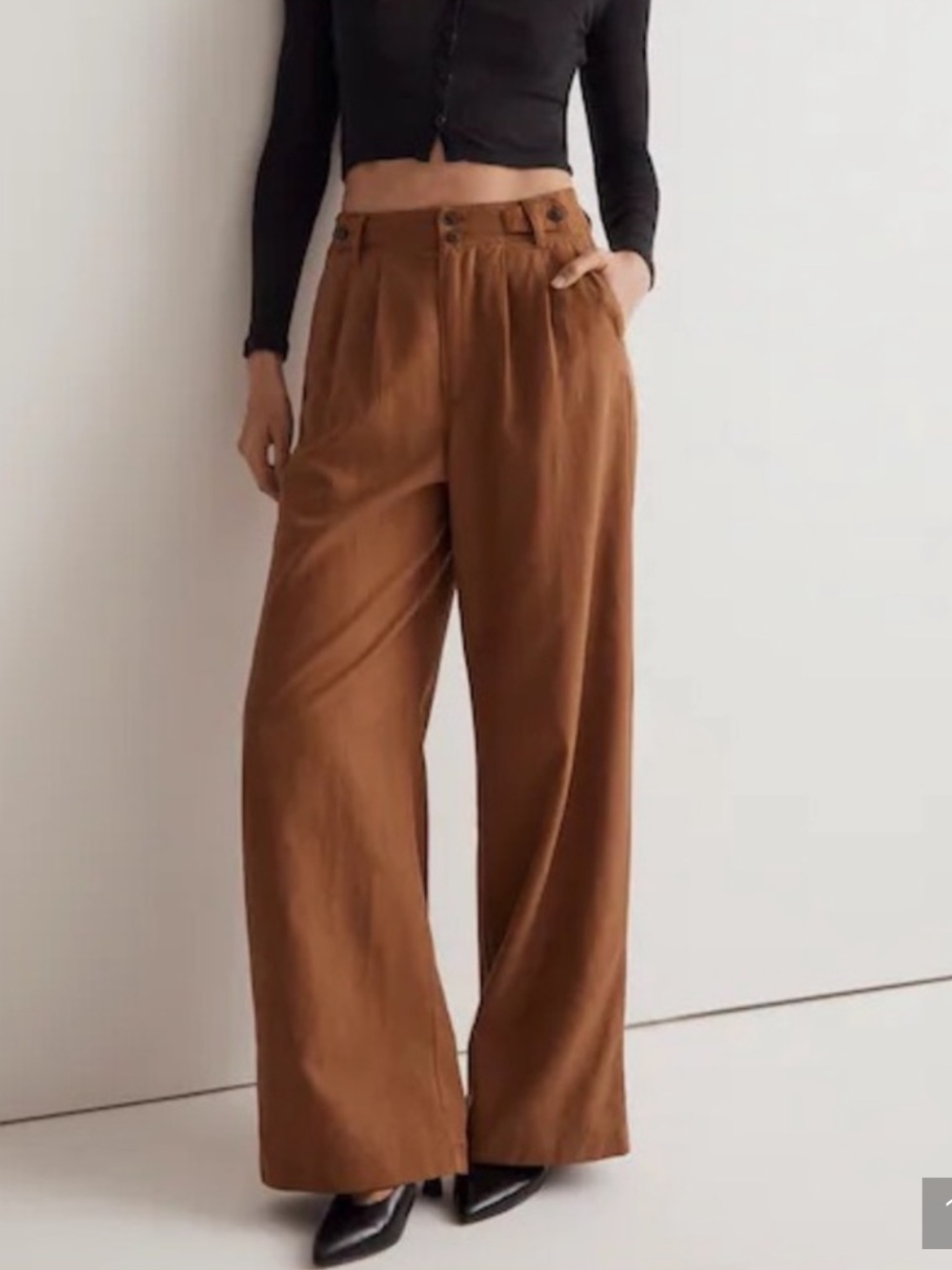 Madewell Tall Harlow Wide-Leg Pants Women’s Sz 2 Brown Pleated Adj Waist Drapey‎